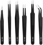 Precision Tweezers Set - 6PCS Anti Static ESD Industrial Tweezers Kit Matte Black, Fits for Electronics Repair, Soldering, Craft, Laboratory Work