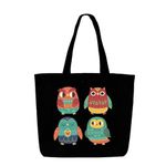 Roundsun Eco-Friendly Printed White/Black Cotten Canvas Horizontal Tote Bag | Main YKK Closer | Inner Pocket With Zip Clouser | 300 GSM Cloth (Owl)