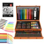Art Set, AGPtEK 141 Pieces Deluxe Art Set, Wooden Painting Case & Art Supplies Kit with Crayons, Colored Pencils, Sketch Pencils, Paint Brushes, Sharpener and Eraser