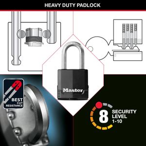 Master Lock Heavy Duty Outdoor Padlock – Weatherproof Laminated Steel, Keyed, Medium Shackle