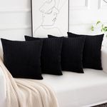 Aspire Homeware Cushions with Covers Included – (Set of 4) Black Stripe Velvet Sofa Cushion Covers 45x45cm Soft & Comfortable Cushion Inserts – Large Filled Decorative Cushion for Bedroom