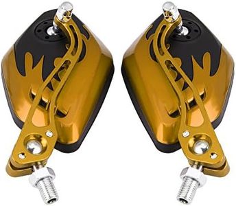 1 Pair Universal Motorcycle Rearview Side Mirrors, Keenso Adjustable Aluminum Handlebar Rear View Side Mirrors Flame Pattern Motorbike Scooter 10mm 8mm (Yellow)