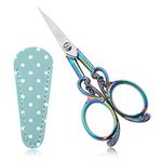 SwirlColor Embroidery Scissors (Vintage, Small Sharp), Stainless Steel & Titanium, Colorful, Ambidextrous, 11.4 x 4.8 cm, 30g, Includes Blue Protective Cover