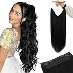 YoungSee Wire Hair Extensions Jet Black Hair Wire Extensions Natural Black Fish Wire Extensions Human Hair Soft and Smooth Human Hair Wire Extensions Wire Real Hair Extensions 20Inch 100G