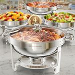 WARMOUNTS 4 Pack Round Chafing Dish Buffet Set with Glass Lid 5L Stainless Steel Food Warmer with Lid Holder for Catering Parties Weddings and Events