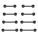 VCMART Black Nipple Rings Tongue Rings Stainless Steel Straight 14G Barbells Piercing Jewelry 12mm,14mm,16mm,18mm Tongue Nipple Barbell