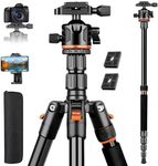 Nineigh 76.4"/194cm Camera Tripod, Compact Travel Tripod for Camera with Ball Head and Phone Holder, Lightweight Aluminum DSLR Tripod Stand with Monopod for Canon Nikon Sony