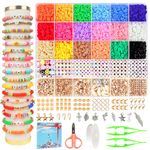 Fournine 5300 pcs Clay Beads Bracelet Making Kit, Friendship Bracelet Kits Flat Beads for Jewelry Making, Polymer Heishi Beads Set for Bracelet Necklace DIY Crafts Gift for Teen Girls