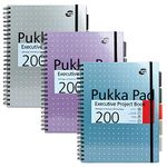 Pukka Pad, A4+ Metallic Executive Project Book 3 Pack – 22.5 x 29.6cm – 200 Page Hardback Wirebound Notebook with 8mm Lines and 80GSM Paper – Includes Repositionable Dividers with Pocket - 200 Pages
