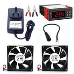 Robotbanao STC-1000 220V AC Digital Temperature Controller+12V DC 3 inch Cooling Fan (2pcs)+12V AC-DC Power Adapter+N7-9JUZ-2DKU Double Ended Crocodile Clips+Female DC Jack-Combo