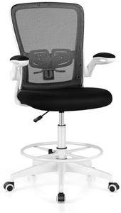 Giantex Drafting Chair Tall Office Chair, Ergonomic Computer Standing Desk Chair w/Flip-Up Armrests & Adjustable Footrest Ring, Breathable Mesh Swivel Task Chair w/Lumbar Support for Home Office