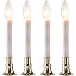 PREXTEX Christmas Candles - Set of 4 Brass Plated Window Candles with Sensor Dusk to Dawn - Candle Set for Home & Kitchen w/Automatic On/Off Sensor, Christmas Lights, Candle Lamp, Party Lights