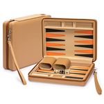 Yellow Mountain Imports Travel Magnetic Leatherette Backgammon Mini Game Set, “Bozcaada” - with Magnetic Checkers, 23.5-centimeter Board