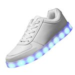 PYYIQI LED Light Up Shoes for Women Men Sports LED Shoes Dancing Sneakers Low-Top USB Charging Shoes for Kids, White, 6.5 Women/5 Men