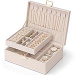 Vlando Jewellery Box, 2 Layer Jewellery Organiser with Watch Pillow, Jewellery Storage Case for Necklace,Bracelets, Earring Storage Organiser, Gift for Girl, Women,White