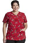 Dickies EDS Women Scrubs Top V-Neck Print DK616, M, Wish Zoo A Merry Christmas