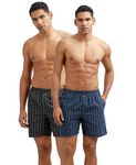 Jockey 1223 Men's Super Combed Mercerized Cotton Woven Checkered Boxer Shorts with Side Pocket (Pack of 2)_Navy & Black_L