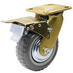 Casoter 6" Gold Swivel Caster Wheel w/Safety B6 Dual Locking Brake, Polyurethane PU Wheel with Tyre Veins Industrial Heavy Duty Caster, Double Ball Bearing Moving Silent 700Lbs Load Capacity