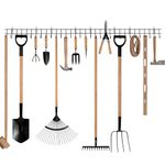 Garden Tool Rack Garage Tool Organiser Wall Mount Garden Tool Holder Garage Storage Rack Yard Tool Hangers Heavy-Duty Hooks Wall Storage Rack Holds Garden Tools, Shovels, Rakes, Hoses, Ropes 160cm