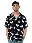 The Souled Store| Official Daffy Duck: Go Hawaii Mens and Boys Shirts|Half Sleeve|Regular fit Graphic Printed |100% Rayon Black Color Men Summer Shirts