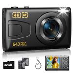 Digital Camera 4K 64MP Cheap Digital Camera with 32GB SD Card Autofocus 18x Zoom for Travel Youtube Photography Compact Vintage Camera for Kids Teenagers Students Seniors Beginner (Black)