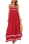 PRETTYGARDEN Women's 2024 Summer Flowy Maxi Dress Casual Sleeveless Spaghetti Strap Ruffle Beach Long Dresses (Wine Red,XX-Large)