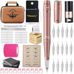 Permanent Eyebrow Makeup Cordless Tattoo Machine Kit With 15 pcs Cartridge Needles Microblading Supply for Eyebrow Lip Eyeliner Ombre Powder Brows Microshading Supplies (Pink-Kit)