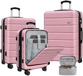 KEYTAN SmileLine Lightweight Hardside Expandable Carry-on Luggage with Front Pocket Makeup Bag 4PCS, Pink, 4 Piece Set, Pink, 4 Piece Set, Smileline Lightweight Hardside Expandable Luggage Carry-on