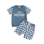 Toddler Baby Boys Matching Outfits Big Brother Little Brother T-Shirt Tops+Plaid Shorts 2 Piece Summer Casual Clothes(Blue Big Brother,2-3Y)