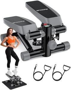 Amicus Mini Stepper for Exercise, Stair Stepper with Resistance Bands, Hydraulic Fitness Stepper Exerciser Machine for Home, 330lbs Weight Capacity, Dark Gray