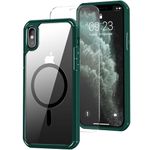 ZZDZZ Magnetic Case Designed for iPhone Xs Max Case [Compatible with MagSafe] with Screen Protector Anti Scratch Protective Phone Case (Green)