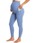 BAYDI Maternity Leggings Over Bump with Pockets Workout Belly Support Stretchy Soft Pregnancy Pants Activewear Pajama Blue