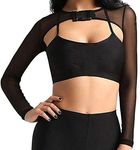 Ypser See Through Mesh Crop Top Sheer Open Front Shrug Fishnet Cover Ups with Buckle, Black, Small-Medium