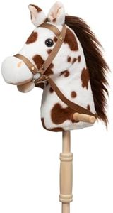 HollyHOME Stick Horse Plush Handcrafted Hobby Horse on a Stick with Wood Wheels Real Pony Neighing and Galloping Sounds for Kids Toddlers Appaloosa 36 Inches (AA Batteries Required)