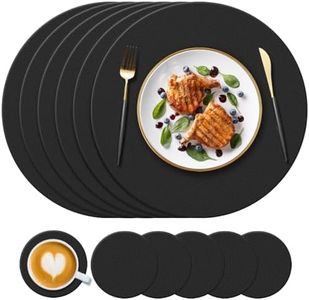 KERYCHIN 6 Round Silicone Placemats(34cm) and 6 Coasters(10cm) Set, Heat-Resistant 450 °F Place Mats, Non-Slip and Washable, Tablemats for Hotel, Restaurant, Kitchen Glass Dining Table, Black