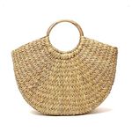 Habere India-All the Cultures Fabricating India Straw Bag | Big Tote Bag | Basket Bag | Bamboo Tote | Beach Bags for Women | Boho Bag | Kouna Bag | Women Handbags | Half Moon Bag (Large)