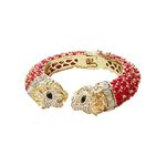 Trillion London Two-Headed Lion Crystal Embellished Cheetah Cuff Bracelets Bangles | Stylish Party & Wedding Accessories for Women | Gold Plated with Sparkling Crystals(Gold & Red)