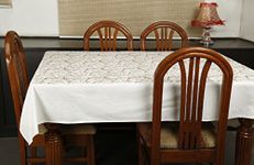 Dekor World Gold Printed White Table Cover