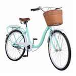 qorkhogr 26 Inch Beachs Cruisers Bike,Commuters Bicycle for Adult,7-Speed High-Carbon Steel City Bikes with Basket Adjustable City Cruiser Bikes for Men Women Cyan