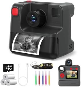Camara Fotos Infantil Instantanea,Camara instanea para niños 1080P Cámara Instantánea con Tarjeta SD de 32GB,Bolígrafos de Colores y Papel de Impresión,Regalos Juguete (Black)