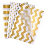 TUPARKA 60 Pcs Gold White Tissue Paper Bulk 3 Style Decorative Metallic Wrapping Paper for Gift Bags Birthday Christmas Party Decoration, DIY Arts Crafts Gold Dot Wave Design Patterned(60 Sheet)