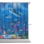 2LB Depot Shower Curtain - Designer Shower Curtains - Sea with Dolphins and Fish Coastal Shower Curtain - Luxury Bathroom Decor Waterproof - Shower Curtains Bathroom Sets