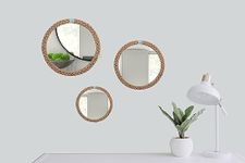 Creation India Craft Antique Wall Mirror Sets for Living Room Vintage Wall Mirror for Bedroom Round Wall Mirror Hanging Wall Mount Mirror for Decoration Hallway Mirror Set of 3