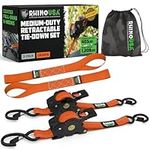 Rhino USA Retractable Ratchet Tie Down Straps (2PK) - 1,209lb Guaranteed Max Break Strength, Includes (2) Ultimate 1" x 10' Autoretract Tie Downs with Padded Handles. Use for Boat, Securing Cargo