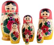 Russian Nesting Dolls, 6 Traditional Matryoshka Classic Semyonov Red Style | Babushka Wooden Doll Gift Toys, Hand Made in Russia | Semyonov Red, 6 Piece, 5 inches