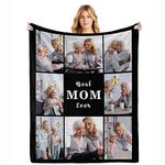 Best Mom Ever Custom Blankets Personalized Blanket with Photo Text Customized Picture Throw Blanket for Family Mom Dad Sisters Grandma Wife on Mother's Day Birthday Anniversary