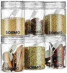 Amazon Brand - Solimo Plastic Storage Jar & Containers Set With Spoon | Air Tight & BPA Free | Kitchen Container Set | Multipurpose Jar | 300 ML Set 6 (Transparent)
