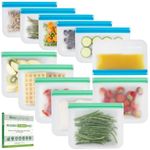 MHSEcoFriendly Reusable Freezer Bags - 12 Pack | M & XL Zip Lock Bags | BPA Free, Washable & Leakproof Food Storage Pouches For Keeping Lunch, Sandwich, Snacks, Fruit, Veg & Soup Fresh for Longer