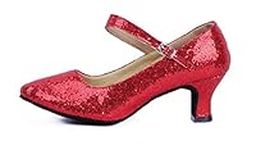 missfiona Women's Glitter Latin Ballroom Dance Shoes Pointed-Toe Y Strap Dancing Heels(9, Red)