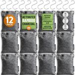 Charcoal Odor Absorber for Strong Odor (Large, 12 Pack, 100g each), Perfect for Smelly Shoes, Bamboo Charcoal Air Purifying Bag, Activated Charcoal Odor Absorber for Closet, Shoe, Car, Odor Deodorizer